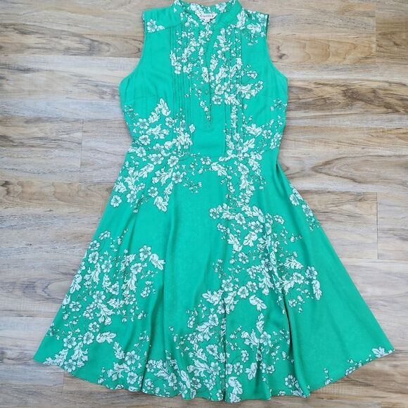 🔸️Nanette Lapore Green Lyst Floral Print Pintuck Sleeveless Dress Size 10 - Picture 2 of 14